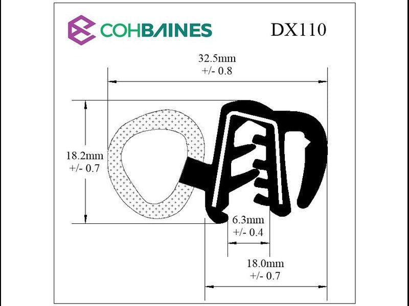 EPDM FLEXIBLE SELF GRIP RUBBER - SIDE SEAL 1.6MM-4.5MM PANEL DX110