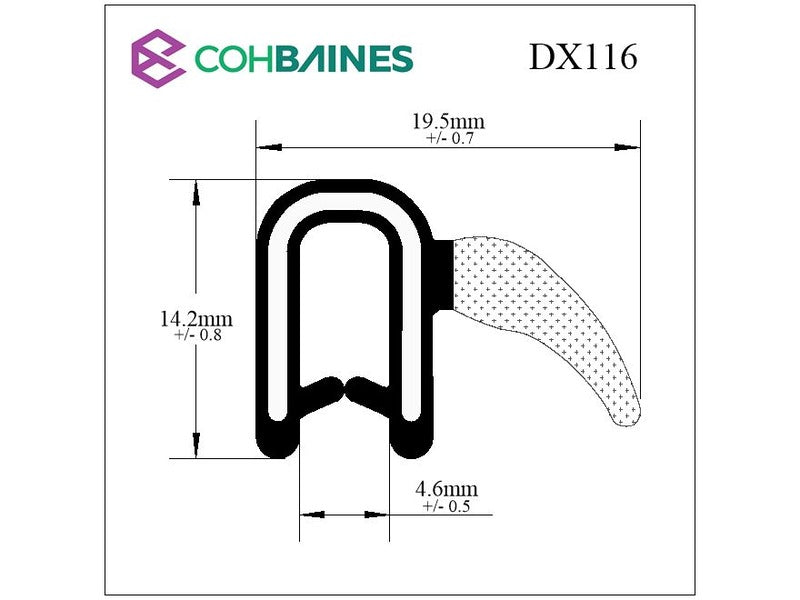 EPDM FLEXIBLE SELF GRIP RUBBER - SIDE SEAL DX116