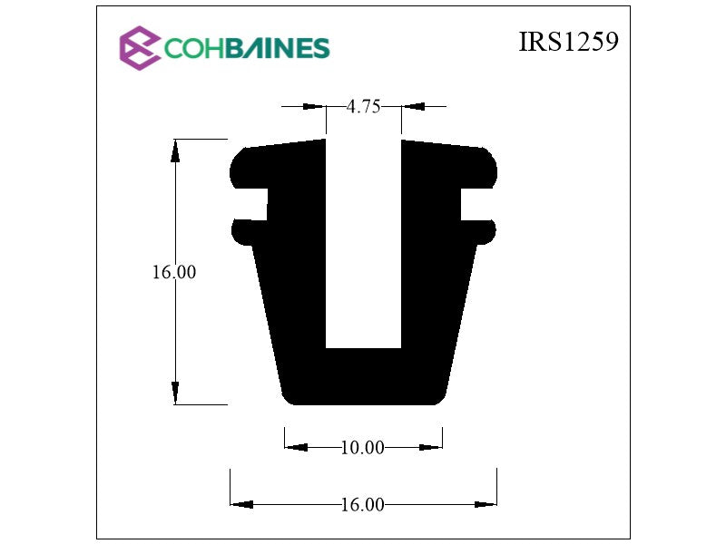 EPDM SQUARE CHANNEL WITH ANGLED SIDES AND SLOTS     IRS1259
