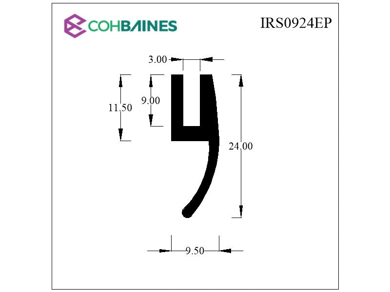 EPDM SQUARE CHANNEL WITH FLANGE     IRS0924EP