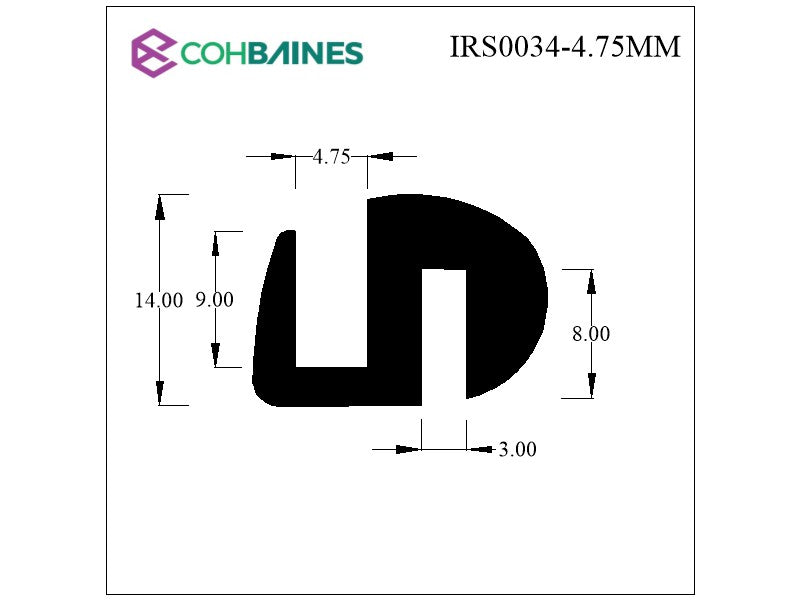 GLAZING SECTION - S SHAPED 4.75MM IRS0034-4.75MM