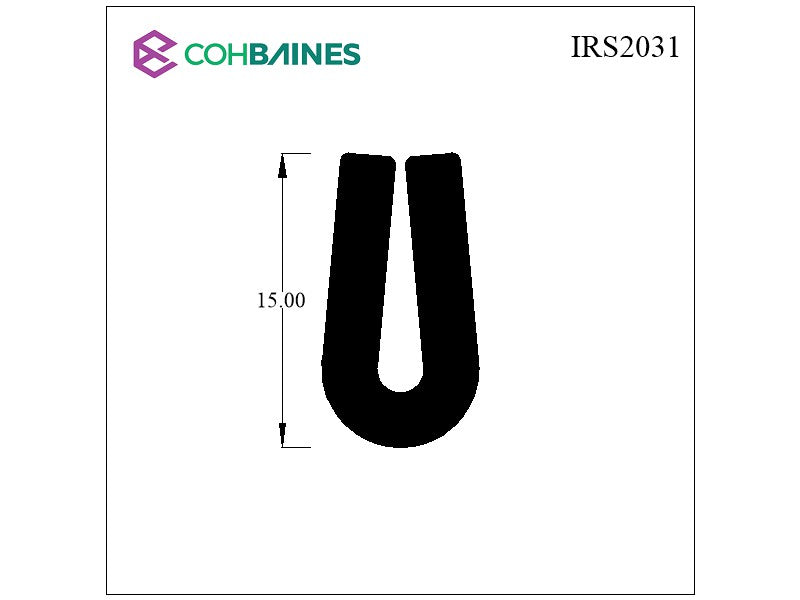 RUBBER U CHANNEL 1MM TO 2MM PANEL X 15MM HIGH IRS2031