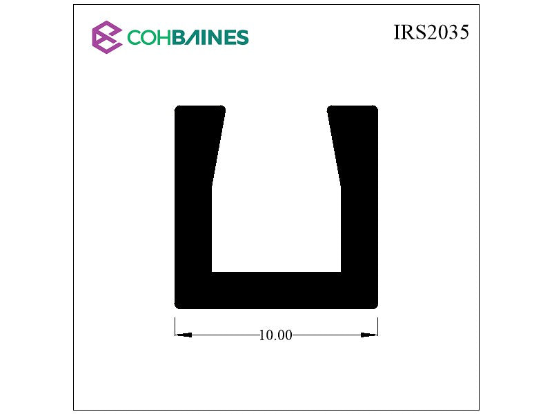 RUBBER SQUARE U CHANNEL 6MM PANEL X 10MM HIGH X 1.8MM WALL IRS2035