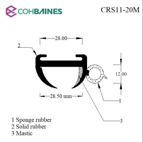 CARAVAN OPENING WINDOW RUBBER FOR 28.5MM PANEL -20M COIL CRS11-20M